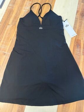 ALO Yoga Black Strapless A-Line Dress with Double Thin Straps